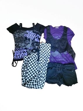 Alt Emo Bundle - Black, Purple, Checkered Trousers  , Shorts Size XXS-XS